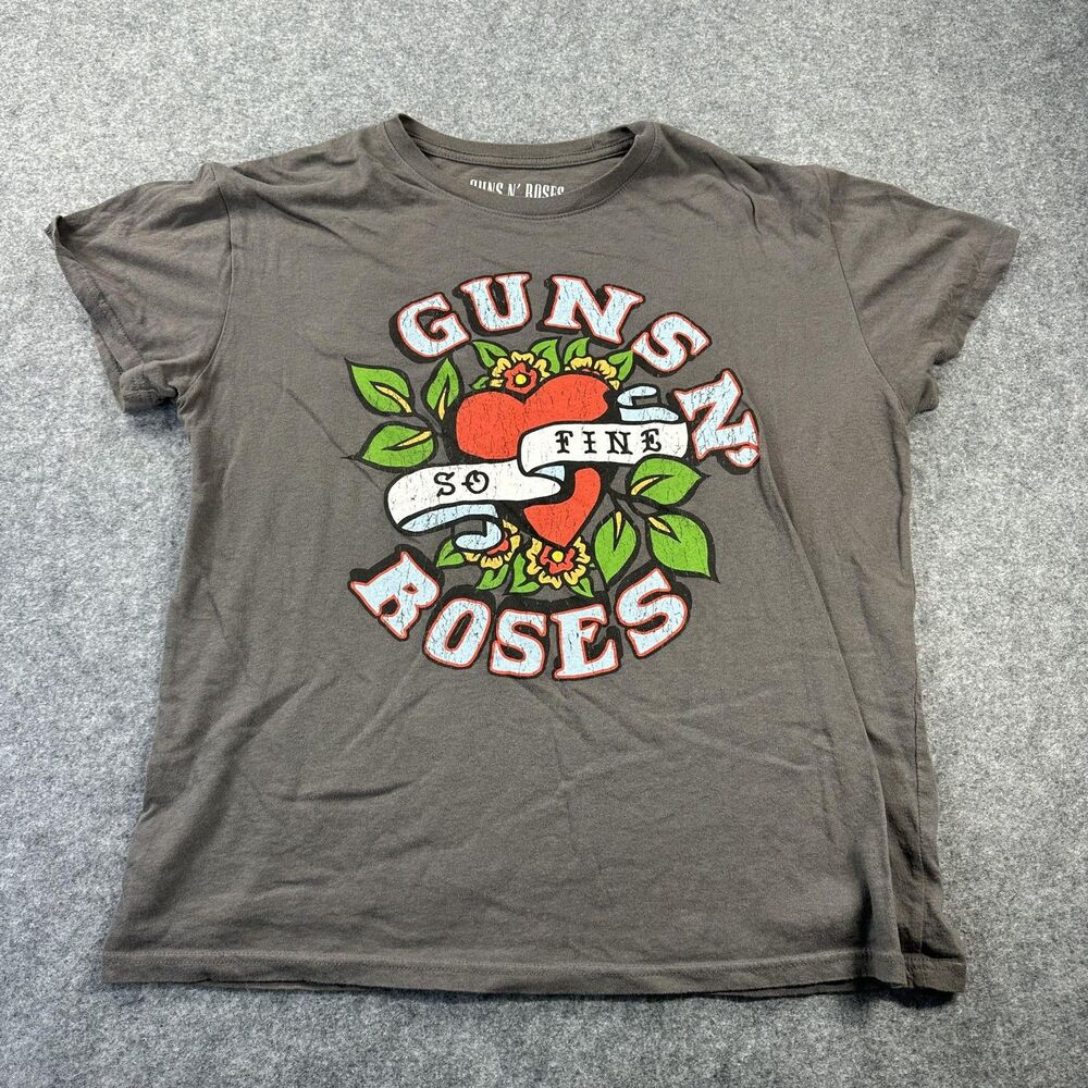 Guns N' Roses Shirt Womens XL Gray So Fine Heart Graphic Rock Band Tee Tagless